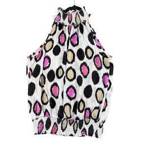 Essentials by MUU A MO Animal Print Halter Top Womens L Smocked‎ Y2K